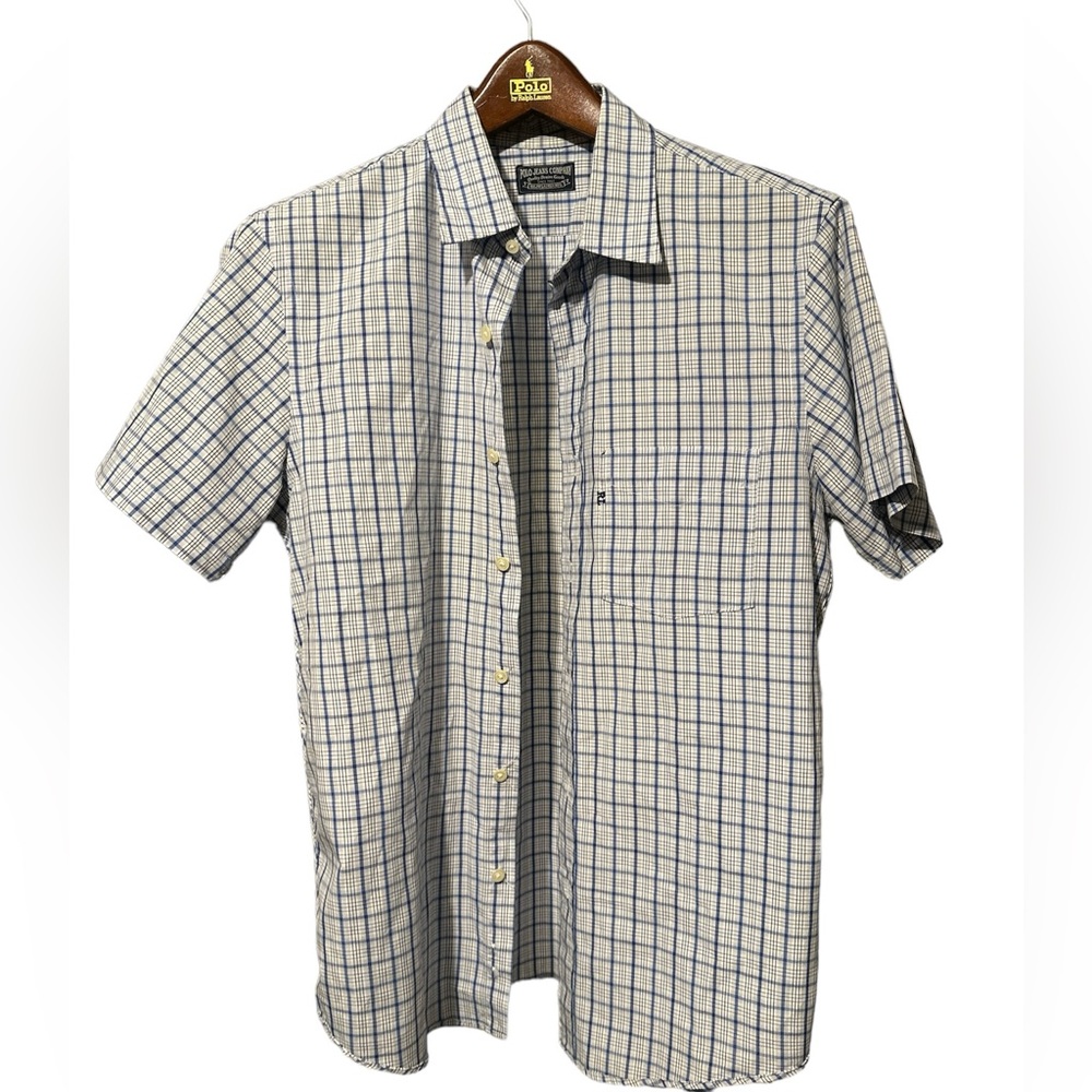 Polo Jeans Co Ralph Lauren Short Sleeve Shirt Blue Plaid Medium